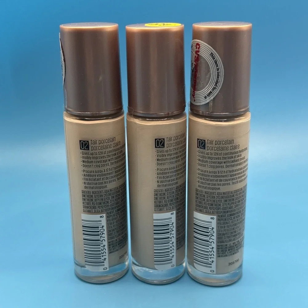 Maybelline Dream Radiant Liquid Hydrating Foundation 02 Fair Porcelain Lot Of 3